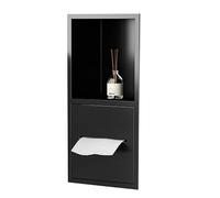 XAoSCd Niche De Toilettes en Acier Inoxydable avec Étagères Encastrées, Niche De Douche pour Toilettes, Porte-Papier Hygiénique, Niche Murale sans Carrelage, Adaptée Aux Toilet,Black-20x40x12.5cm