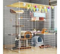 XAoSCd Parc pour Chat, Cages pour Animaux De Compagnie pour Chats, Grands Enclos pour Chats À 2/3 Niveaux, Chenils pour Chats, Cage en Fil Métallique À Monter Soi-Même, Grand L,White D-44x30x43