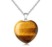 XAoSCd Pendentif En Forme De Cœur En Pierre Naturelle Et Cristal, Collier Coloré Pour Femmes Et Hommes (Pierre Oeil De Tigre)