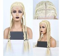 XAoSCd Perruques Synthétiques Avant Longue Blonde Synthétique Complète Perruque Tressée Résistante À La Chaleur pour Femme Profonde Cosplay Perruque Blonde Tresse Perruque, 26 Pouces (28 Pouces)