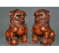 XAoSCd Sculptures Statues Figurines Antiquités Objets De Collection Artisanat Statues Et Figurines D'Ornement Ornements Buis Sculpture sur Bois Fengshui De Bon Augure Lion Bête,