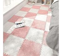 XAoSCd Tapis De Sol Puzzle en Mousse Emboîtable 12 X 12 Pouces, avec Bandes Latérales, Dalles De Moquette Épissées, Tapis À Peluches Courtes, Tapis De Jeu, 50 Pièces (Rose + Blanc)