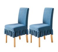xapuo Housses De Chaise Élastiques avec Ourlet Décoratif - Jacquard Épaisses, Côtelé pour Chaises Maison Et Cuisine(Blue,2pcs)