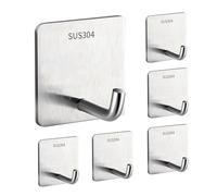 XAQAMY 6 Pcs Crochet Adhesif Mural, Accroche Torchon Cuisine Adhésif Sans Percage, Patere Murale Adhesive Salle de Bain Cuisine, Patère Crochets Adhésifs Muraux Acier Inoxydable pour Maison Bureau