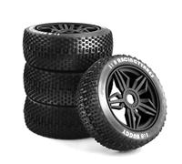 XAQRYQO RC Pneu De Voiture pour Kyosho pour MP10 pour Buggy 4WD pour HSP 4 Pièces Roues De Mise À Niveau Pneus Tout-Terrain Roue avec Hexagone 17mm pour Voiture 1/8 RC(Black)