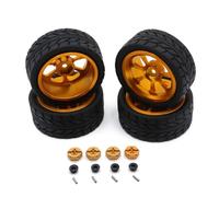XAQRYQO RC Voiture Accessoire pour Wltoys 144001 144010 124007 124016 124019 A959 A959-B 1/12 1/14 1/18 rc Car Upgrade Parts 4pcs 65mm Rubber Tire Metal Wheel Rim 12mm Hex(Yellow)