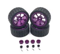XAQRYQO RC Voiture Accessoire pour Wltoys 144001 144010 124007 124016 124019 A959 A959-B 1/12 1/14 1/18 rc Car Upgrade Parts 4pcs 65mm Rubber Tire Metal Wheel Rim 12mm Hex(Purple)