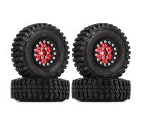 XAQRYQO RC Voiture Pneus Jantes pour Axial pour SCX24 pour Gladiator AX24 1/24 RC Voiture sur Chenilles 1.0 "Roues À Billes en Aluminium Et Pneus Caoutchouc Ensemble Accessoire(Red)