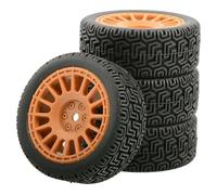 XAQRYQO RC Voiture Pneus Jantes pour WLtoys 144001 4 Pièces RC Voiture 68 Mm Pneus en Caoutchouc 1/18 1/16 1/10 pour Buggy Crawler on-Off Road Car De Rechange Remplacements(Orange,B)