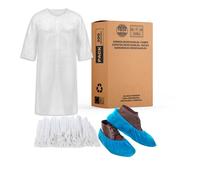 XARA 100 charlottes jetables réglables + 100 surchaussures imperméables + 100 blouses jetables en polyéthylène - Pack hypoallergénique et imperméable - Lot 300