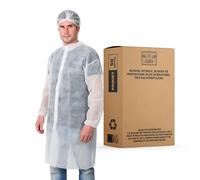 XARA Blouses Jetables Medical TNT avec Fermeture par Contact de 35 g - Lot 50 - Surblouse Jetable Respirant et Résistant - Protection et Hygiène - Taille Unique XL 112x138CM - Couleur Blanc