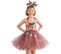 Xasbseulk Costume de Noël avec serre-tête en cornes pour filles - Ensemble de jupe tutu de renne pour cosplay, fête, bal de fin d'année, photographie, événement, fête