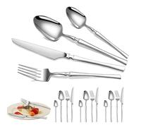 Xasbseulk Ensemble de couverts, fourchette cuillère couteau résistant, set de couverts de 16 pièces - Parfait pour cuisiner des viandes, des repas à la maison, des voyages et des activités de plein