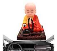 Xasbseulk Figurine de petit moine - Statue de Bouddha drôle | Sculpture solaire secouant la tête pour voiture, tableau de bord, bureau, décoration d'intérieur, méditation et cadeau