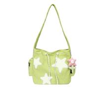 Xasbseulk sac à bandoulière en toile esthétique, sac fourre-tout besace avec motif étoile, sac à bandoulière portable, sac de courses étoile avec grande capacité pour adultes, Vert, Refer to