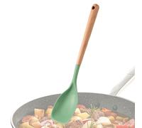 Xasbseulk Spatule en silicone en forme de cuillère | Cuillère antiadhésive, spatule de cuisine avec manche en bois | Pour servir la friture de légumes, viande, soupe