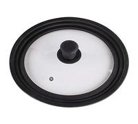 Xavax Couvercle universel (anneau en silicone pour casseroles/poêles de diamètre 24, 26 ou 28 cm, trou de vapeur, design à bords gradués, verre, va lave-vaisselle, peu encombrant) Noir/Transparent