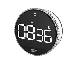 Xavax Minuteur 'Rotation' (Timer numérique, Ecran LED, Chronographe, Compte à Rebours, Touche Tactile, 3 volumes, Mode Economie Energie) Argenté/Noir