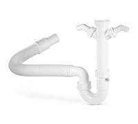 Xavax Siphon (pour évier, lave-linge et lave-vaisselle, 1,5", 2 ports pour siphon 1" (2,54 cm) et 2 pièges à odeurs, flexible) Blanc/Noir
