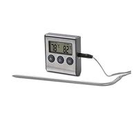 Xavax Thermomètre numérique pour rôtis (de torréfaction, numérique, 2 in 1, avec horloge de cuisine, sonde de température amovible, pour viande, -10°C à +250°C, avec minuteur, à câble) Noir/Argent