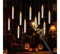 XAVURO Bougies Flottantes LED Lot de 12 avec Baguette Magique Télécommande | Lumière Jaune Vacillante pour Décoration Halloween, Noël, Mariage, Fêtes et Maison