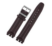 XAXTGBHL Bracelet en cuir adapté for Bracelet Swatch Bracelet de montre uni 17mm 19mm Bracelet femmes hommes montre ceinture accessoires(Brown silver bucke,19mm)