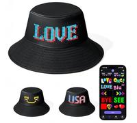 XAXVSTS Chapeau de pêcheur LED programmable - Contrôle par application Bluetooth - Avec affichage pour vos propres textes - Pour festival, fête, course à pied - Rechargeable par USB - Noir
