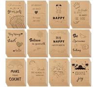 Xaztr 48 carnets A6 lignés, 40 pages, couverture kraft, 12 motifs | Format poche 10,5 × 14 cm et reliure cousue, idéal pour ateliers, classes, événements et cadeaux d’invités