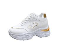 Xbemkste Baskets pour femme - Chaussures de sport tendance polyvalentes avec semelle épaisse - Lacets en maille pour les loisirs en plein air - Pour étudiants, papas, femmes - Baskets élégantes, or