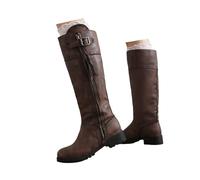 Xbemkste Bottes De Cavalerie Pour Femme Bottes Longues Avec Fermeture Éclair Et Boucle À Bout Rond Avec Franges Bottes Mi-Mollet Élégantes Chaussures D'Automne Et D'Hiver Bottes Vintage Pour Femme