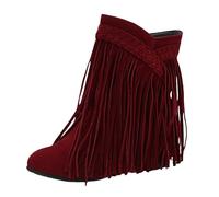 Xbemkste Bottes de cowboy pour femme - Bottines plates avec franges - En daim - Élégantes - Courtes - Confortables - Automne et hiver, rouge, 38.5 EU