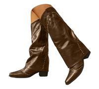 Xbemkste Bottes de cowboy vintage à rivets pour femme - Avec revers - Talon bloc - Bout pointu - Bottes western - Bottes longues - Imperméables - Bottes d'hiver, kaki, 37 EU
