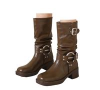Xbemkste Bottes pour femme - Demi-tige avec talon en cuir - Imperméables - Bottes western - Bottes de cowboy à enfiler - Bottes basses élégantes - Bottes longues pour femme - Bottes d'hiver, marron