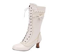 Xbemkste Bottes traditionnelles pour femme - Style victorien - Bottes à lacets - Chaussures médiévales - Robe de mariée élégante - Bottes d'hiver, Blanc., 38.5 EU