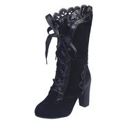 Xbemkste Bottines pour femme avec talon en daim - Bottes victoriennes médiévales - Vintage - Bottes gothiques élégantes à tige courte, Noir , 40 EU