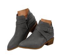 Xbemkste Bottines pour femme - Avec talon - En daim - Élégantes - Doublure confortable - Style décontracté, 1 paire de chaussures grises, 36 EU