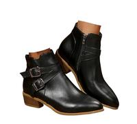Xbemkste Bottines pour femme - Avec talon - En daim - Élégantes - Doublure confortable - Style décontracté, 1 paire de chaussures noires, 36 EU
