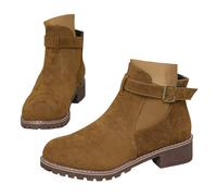 Xbemkste Bottines pour femme - Avec talon - En daim - Élégantes - Doublure confortable - Style décontracté, 1 paire de chaussures bleues, 40.5 EU