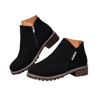 Xbemkste Bottines pour femme avec talon et fermeture éclair latérale - Bout rond - Élégantes - Bottes d'hiver courtes - Bottes d'hiver confortables, Noir , 40 EU