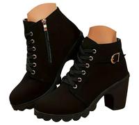 Xbemkste Bottines pour femme avec talon rond, bout rond, bottines à lacets, élégantes bottines à la cheville avec semelle antidérapante, bottines courtes confortables pour femme Bottes de transition