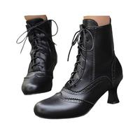 Xbemkste Bottines victoriennes pour femme - Avec talon - Vintage - À lacets - Bottes de chevalier médiévale - Bottines courtes à lacets élégantes, Noir , 41 EU
