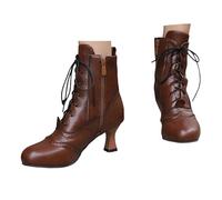 Xbemkste Bottines victoriennes pour femme - Avec talon - Vintage - À lacets - Bottes de chevalier médiévale - Bottines courtes à lacets élégantes, marron, 37.5 EU