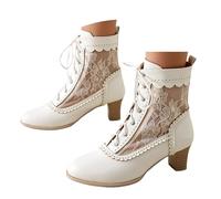 Xbemkste Bottines vintage victoriennes pour femme avec lacets mi-mollet - Bottes élégantes à tige courte - Bottes de cheville, Blanc., 40.5 EU