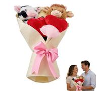 Xbemkste Bouquet de poupées de vache Highland avec nœud en satin rose, 2 jouets en peluche et accents de cœur pour petite amie et proches (autre)