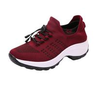 Xbemkste Chaussures à enfiler pour femme - Confortables et légères - Chaussures de randonnée plates - Chaussures de santé, rouge, 35.5 EU