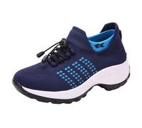 Xbemkste Chaussures à enfiler pour femme - Confortables et légères - Chaussures de randonnée plates - Chaussures de santé, bleu foncé, 38 EU