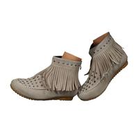 Xbemkste Cowboy Bottines plates pour femme avec pompon Talon Fermeture éclair Bottes élégantes à franges antidérapantes Bottes de cheville décontractées courtes pour femme, beige, 37 EU