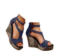 Xbemkste Sandales à plateforme pour femme avec talon compensé fermeture éclair Chaussures d'été élégantes à talons hauts Plateforme Peeptoe Sandales élégantes Sandales de mariée, T1 bleu., 36 EU
