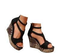 Xbemkste Sandales à plateforme pour femme avec talon compensé fermeture éclair Chaussures d'été élégantes à talons hauts Plateforme Peeptoe Sandales élégantes Sandales de mariée, T1 noir., 36 EU