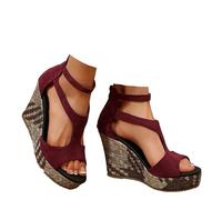 Xbemkste Sandales à plateforme pour femme avec talon compensé fermeture éclair Chaussures d'été élégantes à talons hauts Plateforme Peeptoe Sandales élégantes Sandales de mariée, T1 Rouge, 36 EU